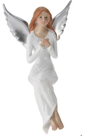 Sedící anděl s glitry A 16 cm