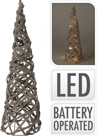 LED jehlan z umělého ratanu 40 cm, šedý