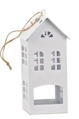 Kovový svícen domek bílý 16,5x8x7,5 cm