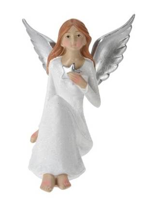 Sedící anděl s glitry B 10 cm