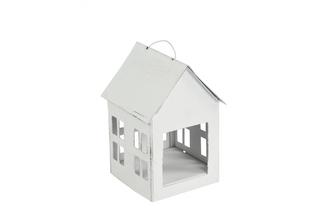 Kovový domeček na čajovou svíčku, bílý 10x6x7 cm