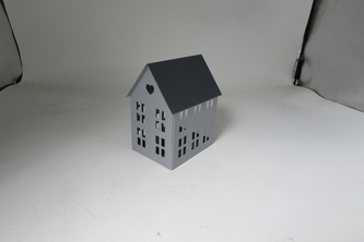 Kovový svícen domek šedý 13x10,5x8 cm