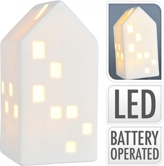 Porcelánový domek bílý s LED osvětlením 13,5x7,3x6,8 cm