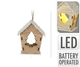 Dřevěný LED domeček se stromečkem 6x8,5x7 cm