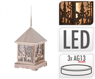 Dřevěná LED lucerna sob 16,5x9,5x9,5 cm