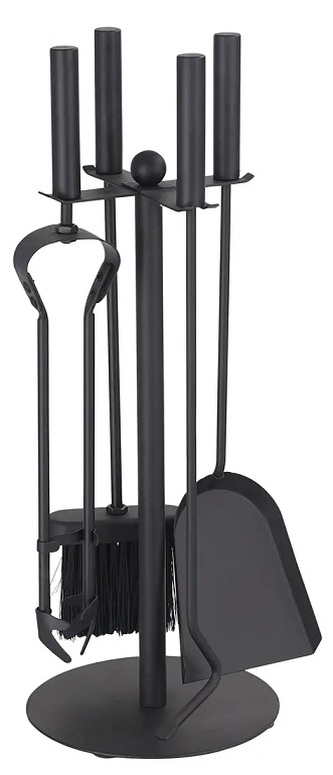 Ocelová krbová souprava 4 dílná - lopatka, smetáček, pohrabáč, kleště