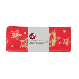 Stuha textilní, červená s hvězdami