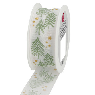 Stuha textilní, bílá s jehličím