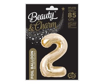 Fóliový balonek číslice 2 - barva šampáň, 85 cm