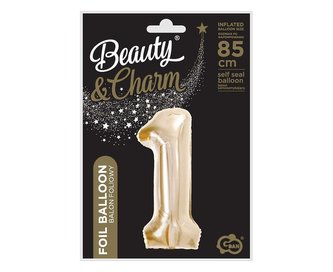 Fóliový balonek číslice 1 - barva šampáň, 85 cm