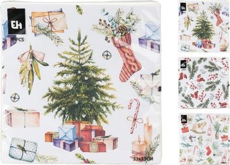 ubrousky 3vr.,16ks, 33x33cm, vánoční, papír