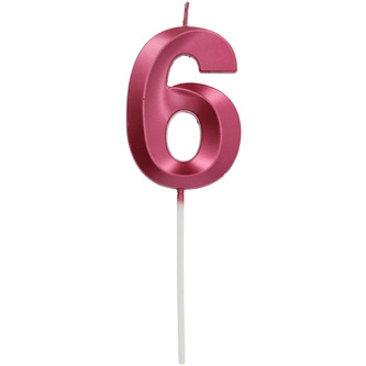 Dortová svíčka číslo 6 - Glamour Red 7 cm