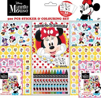 Samolepkový set s omalovánkami a voskovkami 500ks Minnie