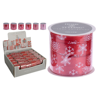 Stuha dekorační 1cm x 5 m (vánoční motiv) 6 designů, červená barva