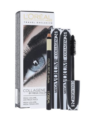 L´Oréal Paris Mega Volume Collagene 24h řasenka Mega Volume Collagene 24h 2 x 9 ml + tužka na oči Eye Contour Khol Black 2 g