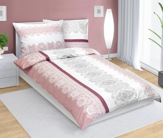 Povlečení bavlněný satén - ornament růžový - 140x200, 70x90 cm