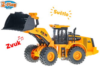 2-Play Traffic bagr nakladač 30cm na setrvačník na baterie se světlem a zvukem v krabičce