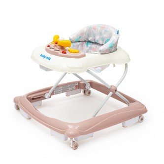 Dětské chodítko Baby Mix s volantem a silikonovými kolečky růžové Dětské chodítko Baby Mix s volantem a silikonovými kolečky růžové