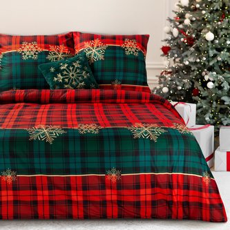Vánoční povlečení NOEL I. zelená/červená mikrovlákno 1x 140x200 cm, 1x povlak 70x80 cm MyBestHome