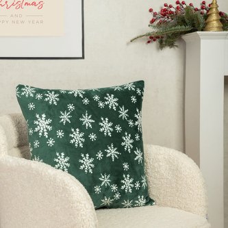 Vánoční polštář s výplní  | SNOFLOCK | ve sněhových vločkách zelený | 45x45 cm | XM22 827803 Homla