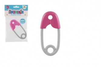 Chrastítko špendlík plast 12cm růžovošedé 12x19cm 0+