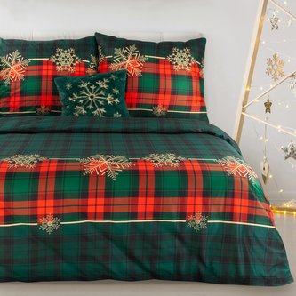 Vánoční mikrovláknové povlečení NOEL V. zelená/červená 1x 200x220 cm, 2x povlak 70x80 cm francouzské povlečení MyBestHome