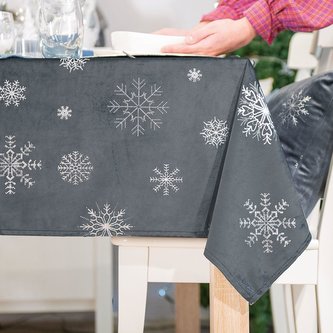 Vánoční ubrus na stůl SNOWFLAKE tmavě šedá/stříbrná 140x180 cm Mybesthome
