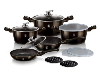 BERLINGERHAUS Sada nádobí s mramorovým povrchem 13 ks Shiny Black Collection BH-7032 BERLINGERHAUS Sada nádobí s mramorovým povrchem 13 ks Shiny Black Collection BH-7032