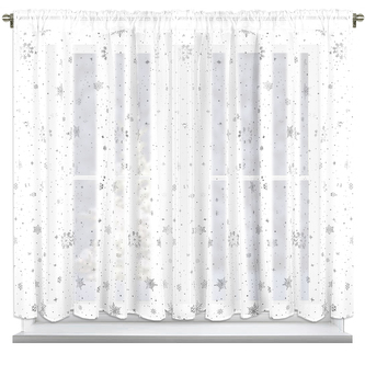 Vánoční dekorační krátká záclona s řasící páskou WINTER TIME bílá/stříbrná 400x150 cm MyBestHome