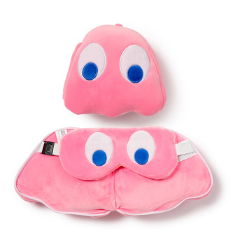 Cestovní polštář a maska na oči  Relaxeazzz Pac-Man - Růžový duch