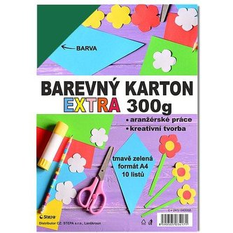 Barevný karton EXTRA 300g A4/10listů - tmavě zelený