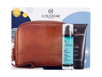 Collistar Uomo pleťový gel Uomo Hydra Oil Free Moisturizer 80 ml + sprchový gel Body Toning Shower Gel 100 ml + kosmetická taštička The Bridge