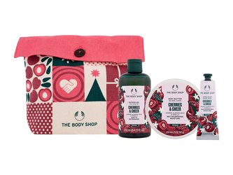 The Body Shop Cherries & Cheer sprchový gel Cherries & Cheer Shower Gel 250 ml + tělové máslo Cherries & Cheer Body Butter 200 ml + balzám na ruce Cherries & Cheer Hand Balm 30 ml + kosmetická taštička