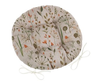 Sedák DITA kulatý prošívaný - větvičky na režné - béžová, zelená, oranžová - průměr 40 cm