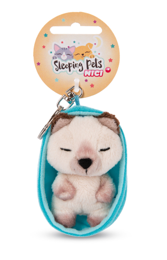 NICI klíčenka Spící kočička 8cm hnědá Siamská, košík modrý