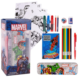 Kreativní set Marvel|Avengers: Superhrdinové (omalovánky, pastelky, samolepky, blok, pouzdro, guma, ořezávátko, fixy, tužky, propiska|11 x 24 x 10 cm)