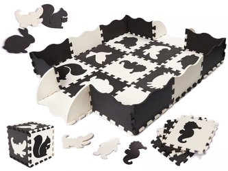 Kontrastní pěnové puzzle 30 x 30 cm, 25 ks, černá krémová