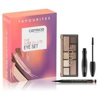 Catrice The Pure Glam paletka očních stínů The Pure Nude Eyeshadow Palette 9 g + řasenka Glam & Doll Volume Mascara 10 ml 010 + oční linka Calligraph Pro Precise 24H Matt Liner Waterproof 1,2 ml 010 Black Intense