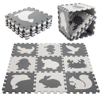Pěnové puzzle na zem 30 x 30 cm, 9 ks,  černá-ecru