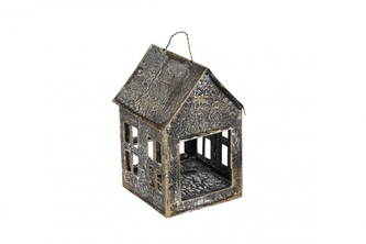 Kovový domeček na čajovou svíčku, barva mosaz 10x7x7 cm