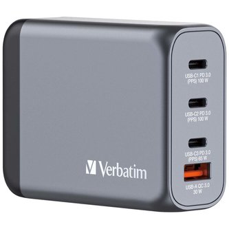 Cestovní adaptér GNC-100, GaN zástrčka, 2xUSB-C PD 100W, 1xUSB-C PD 65W, 1xUSB-A QC 3.0, Verbatim