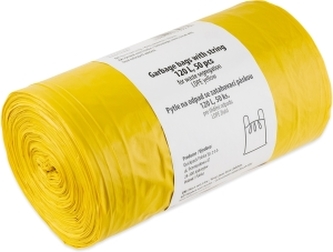 Quickpack žluté zatahovací pytle na odpad, 55× 100 cm, 28 µm, 120 l, 50 ks