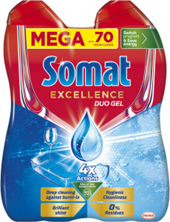 Somat gel do myčky Excellence Duo pro hygienickou čistotu, 2× 630 ml, 70 dávek