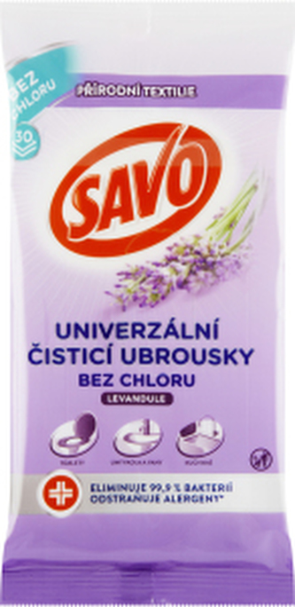 SAVO čistící ubrousky Bez chloru Univerzální dezinfekční levandule, 30 ks