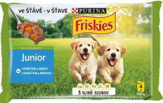 Friskies kapsičky pro psy Junior kuře s mrkví ve šťávě 4× 100 g