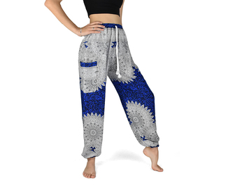 Kalhoty Joga SOLADA, modro-černé, mandaly