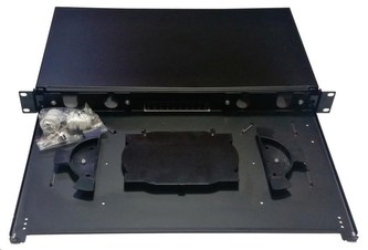 Optická vana výsuvná 1U, modulární bez čela s kazetou na 24 svarů, černá