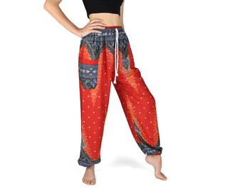 Kalhoty Joga SOLADA, červené, paví pera