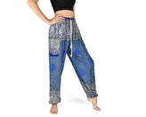 Kalhoty Joga SOLADA, modré, bílé růže