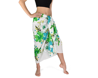 Sarong - Pareo VERADIS, bílý, zelené a tyrkysové ibišky Sarong - Pareo VERADIS, bílý, zelené a tyrkysové ibišky
